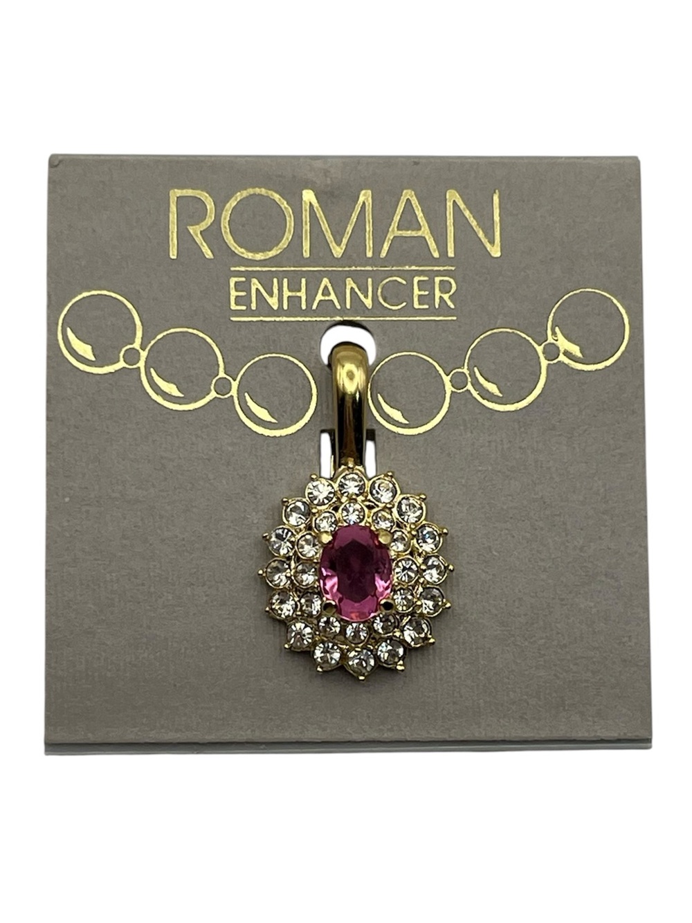 Roman pink clear rhinestone gold tone enhancer pendant for necklace NEW vintage